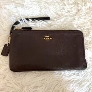 COACH Brown Double Zipper Wristlet with Card Slot
